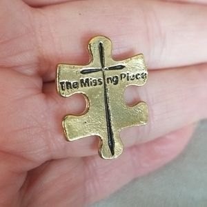 Religious CROSS " The Missing Piece " lapel pin